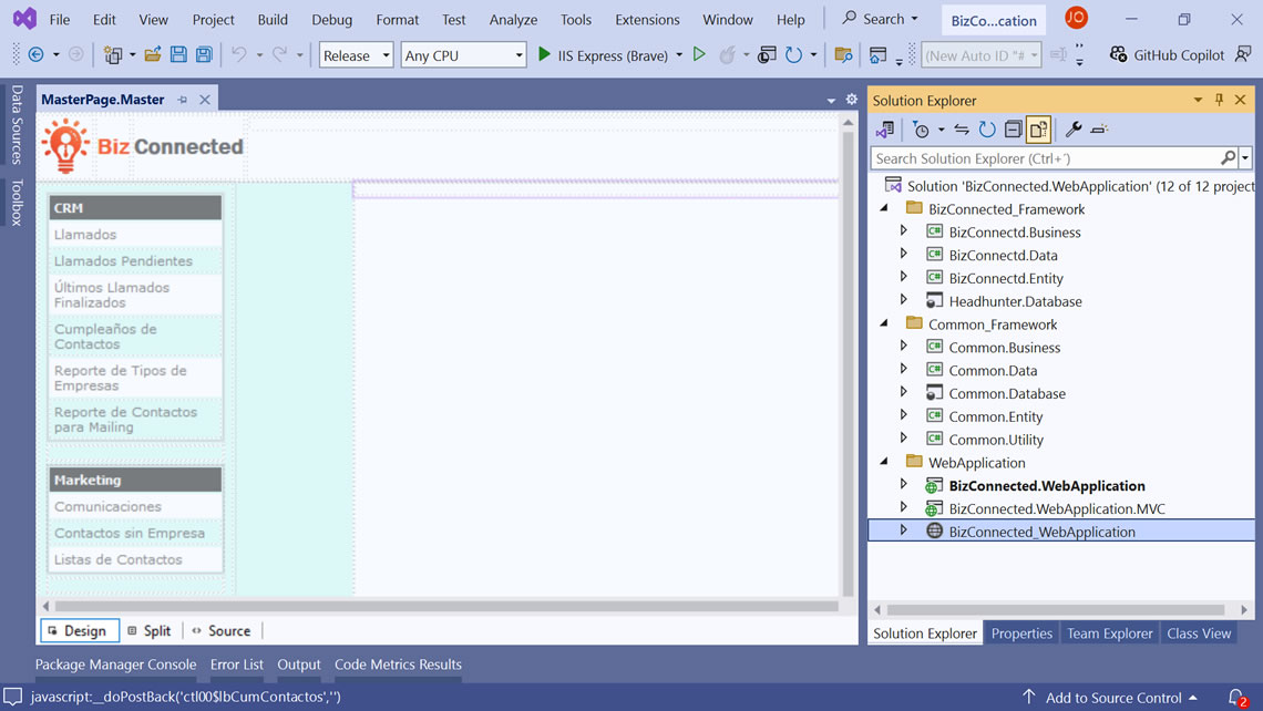 Microsoft Visual Studio - BizConnected's Development Environment